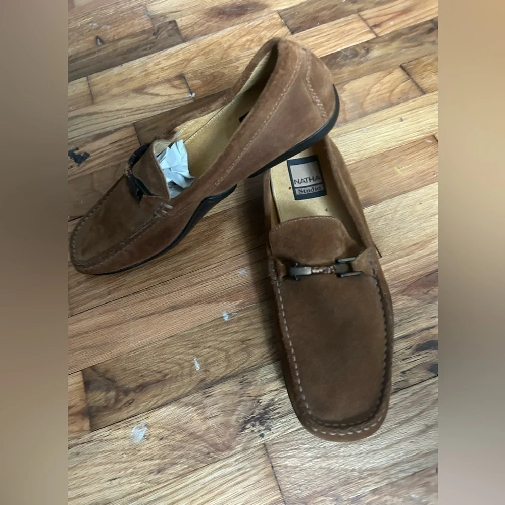 NATHA STUDIO LOAFERS Shoes Brown Suede Slip on Size 11R